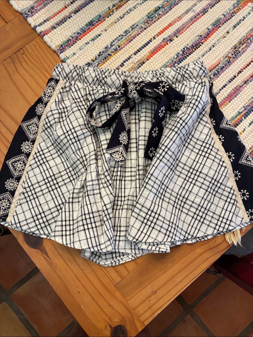Plaid and Bandana Print Drawstring Skort - Black & White, small. NWT
